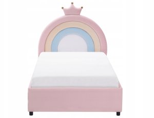 Beliani Łóżko dziecięce z pojemnikiem Korona Welur GRISETOT 90 x 200 cm ze schowkiem Różowy 6