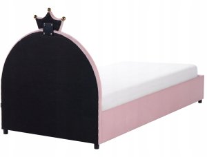 Beliani Łóżko dziecięce z pojemnikiem Korona Welur GRISETOT 90 x 200 cm ze schowkiem Różowy 7