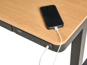 Biurko Beliani Biurko regulowane elektrycznie PENLY Czarny/ jasny brąz 120 cm 60 cm Z portem USB 9