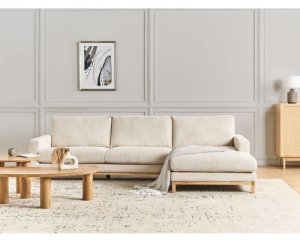 Beliani Narożnik dla 4 osób SIGGARD Sztruks Jasnobeżowy Lewostronny 2