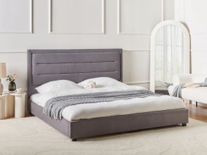 Beliani Łóżko wodne Welur ROUEN 180 x 200 cm Ciemnoszary 2