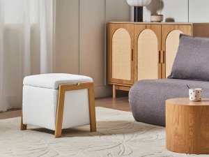 Beliani Puf ze schowkiem EDLAND Boucle 45 cm 43 cm Biały 2