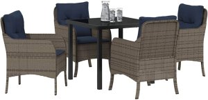 Ambiance Zestaw do jadalni w ogrodzie z poduszką 5 pcs Szary polirattan 3