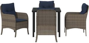 Ambiance Zestaw do jadalni w ogrodzie z poduszką 5 pcs Szary polirattan 7