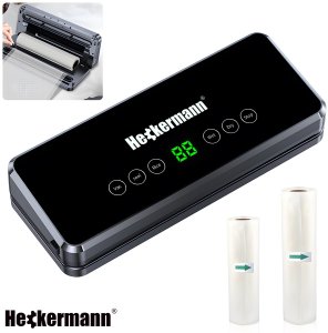 Heckermann Zgrzewarka próżniowa automatyczna do pakowania jedzenia + folie Heckermann 3600 Czarna Pakowarka żywności 140W 11