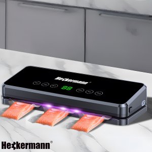 Heckermann Zgrzewarka próżniowa automatyczna do pakowania jedzenia + folie Heckermann 3600 Czarna Pakowarka żywności 140W 3