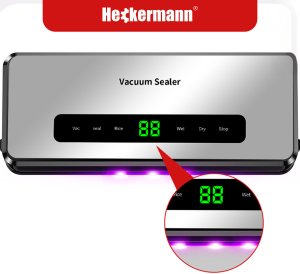 Heckermann Zgrzewarka próżniowa automatyczna do pakowania jedzenia + folie Heckermann 3700 Srebrna Pakowarka żywności 140W 11