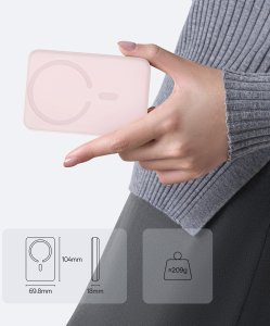 Powerbank Baseus Indukcyjny 10000mAh 22.5W MagSafe z kablem USB-C 20V/3A 0.3m - różowy Powerbank indukcyjny 10000mAh 22.5W EnerFill FM11 Ultra-Mini MagSafe z kablem USB-C - różowy (6932172691622) 4