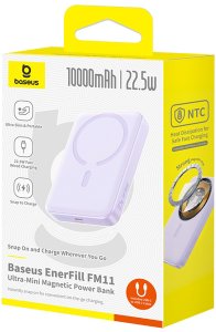 Powerbank Baseus Powerbank indukcyjny 10000mAh 22.5W MagSafe z kablem USB-C 20V/3A 0.3m - fioletowy Powerbank indukcyjny 10000mAh 22.5W MagSafe z kablem USB-C 20V/3A 0.3m - fioletowy 5