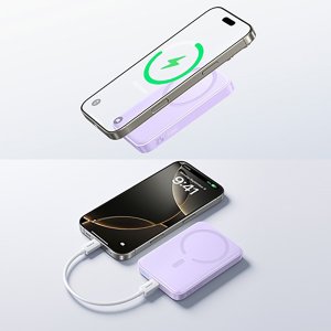 Powerbank Baseus Powerbank indukcyjny 10000mAh 22.5W MagSafe z kablem USB-C 20V/3A 0.3m - fioletowy Powerbank indukcyjny 10000mAh 22.5W MagSafe z kablem USB-C 20V/3A 0.3m - fioletowy 10