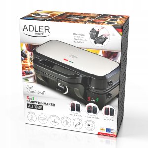 Opiekacz Adler -SK ADLER AD 3089 Opiekacz 3 w 1 Sandwich Maker | Grill | Gofrownica | Regulacja temperatury | Płytki wymienne 2