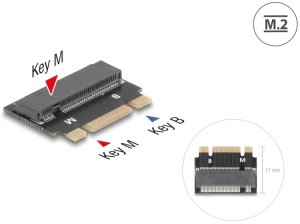 Karta dźwiękowa Delock Adapter interfejsu M.2 Key B+M męski do M.2 Key M gniazdo - Rozszerzenie - M.2 - M.2 Card - PCIe 4.0 x2, SATA 2