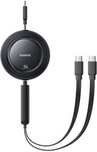 Baseus Kabel przewód zwijany 2w1 USB-C 100W 1.2m - czarny Kabel przewód zwijany 2w1 USB-C 100W 1.2m - czarny 2