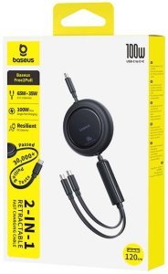 Baseus Kabel przewód zwijany 2w1 USB-C 100W 1.2m - czarny Kabel przewód zwijany 2w1 USB-C 100W 1.2m - czarny 4