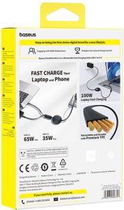 Baseus Kabel przewód zwijany 2w1 USB-C 100W 1.2m - czarny Kabel przewód zwijany 2w1 USB-C 100W 1.2m - czarny 5