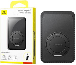 Podstawka Baseus Portfel magnetyczny na karty z podstawką MagSafe - czarny Portfel magnetyczny na karty z podstawką MagSafe - czarny 3