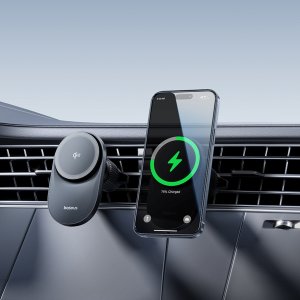 Baseus Uchwyt magnetyczny z ładowarką indukcyjną do smartfona na kratkę nawiewu Qi2- czarny Uchwyt magnetyczny z ładowarką indukcyjną do smartfona na kratkę nawiewu Qi2- czarny 9