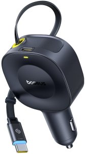 Ładowarka Baseus Ładowarka samochodowa USB-C ze zwijanym kablem USB-C 30W - czarna Ładowarka samochodowa USB-C ze zwijanym kablem USB-C 30W - czarna 2