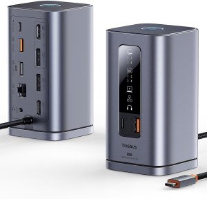 Stacja/replikator Baseus HUB Stacja dokująca 11w1 USB-C HDMI DP USB-A USB-C RJ45 PD mini jack 3.5mm ładowarka EU - szara HUB Stacja dokująca 11w1 USB-C HDMI DP USB-A USB-C RJ45 PD mini jack 3.5mm ładowarka EU - szara 2