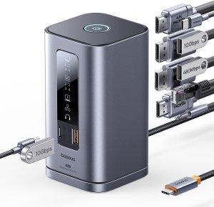 Stacja/replikator Baseus HUB Stacja dokująca 11w1 USB-C HDMI DP USB-A USB-C RJ45 PD mini jack 3.5mm ładowarka EU - szara HUB Stacja dokująca 11w1 USB-C HDMI DP USB-A USB-C RJ45 PD mini jack 3.5mm ładowarka EU - szara 3