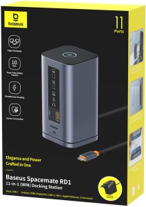 Stacja/replikator Baseus HUB Stacja dokująca 11w1 USB-C HDMI DP USB-A USB-C RJ45 PD mini jack 3.5mm ładowarka EU - szara HUB Stacja dokująca 11w1 USB-C HDMI DP USB-A USB-C RJ45 PD mini jack 3.5mm ładowarka EU - szara 5
