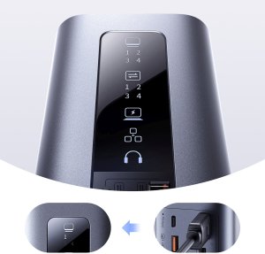 Stacja/replikator Baseus HUB Stacja dokująca 11w1 USB-C HDMI DP USB-A USB-C RJ45 PD mini jack 3.5mm ładowarka EU - szara HUB Stacja dokująca 11w1 USB-C HDMI DP USB-A USB-C RJ45 PD mini jack 3.5mm ładowarka EU - szara 9