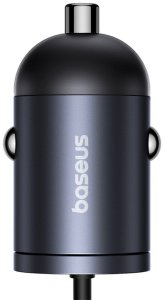 Ładowarka Baseus Ładowarka samochodowa USB-C z wbudowanym spiralnym kablem USB-C 30W - czarna Ładowarka samochodowa USB-C z wbudowanym spiralnym kablem USB-C 30W - czarna 3