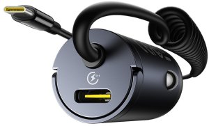 Ładowarka Baseus Ładowarka samochodowa USB-C z wbudowanym spiralnym kablem USB-C 30W - czarna Ładowarka samochodowa USB-C z wbudowanym spiralnym kablem USB-C 30W - czarna 6