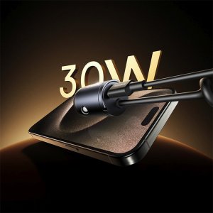 Ładowarka Baseus Ładowarka samochodowa USB-C z wbudowanym spiralnym kablem USB-C 30W - czarna Ładowarka samochodowa USB-C z wbudowanym spiralnym kablem USB-C 30W - czarna 7