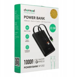 Powerbank Powerbank Charmast W1202 PD3.0 3A 22,5W 10000 mAh z wbudowanymi kablami USB C / Lightning czarny 3