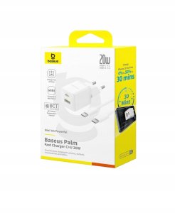 Ładowarka Baseus Ładowarka ścienna Palm 20W USB + USB-C QC3.0 PD3.0 z kablem USB-C 1 m biały P10111608213-01 (6932172677374) 4