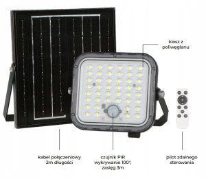 Naświetlacz SpectrumLED LED projektor z panelem słonecznym i czujnikiem ruchu LUNIR 1400lm 4000mAh 4000K 100° 4000K 5