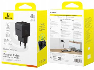 Ładowarka Baseus Ładowarka ścienna szybka Palm 20W USB + USB-C QC3.0 PD3.0 z kablem USB-C 1 m czarny 16