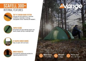 Namiot turystyczny Vango Vango Scafell 300 Plus tunnel tent, green/orange, with large vestibule for luggage, 2025 model 10