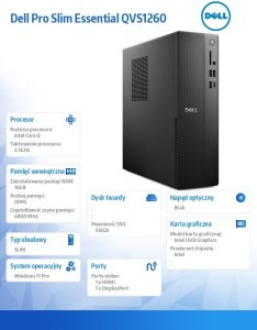 Komputer Dell Slim Essential QVS1260, Core i5-14400, 16 GB, Intel UHD Graphics 730, 512 GB M.2 PCIe Windows 11 Pro 5