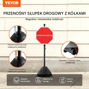 Pn. Stojak na znaki przenośny 152 cm żeliwny z kółkami podstawa balastowa 2 szt 3