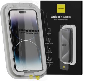 SpaceCase 2x Szkło hartowane z aplikatorem SPACECASE QuickFit Glass do iPhone 14 Pro Max 13
