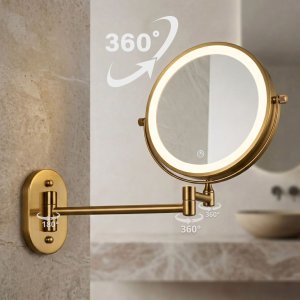 Lusterko kosmetyczne Rea Lustro ścienne kosmetyczne LED Glow Złote postarzane 4