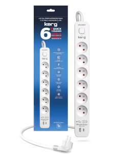 Listwa zasilająca HSK Data Listwa przeciwprzepięciowa 6 gniazd 1,5m USB A + USB C KERG 2