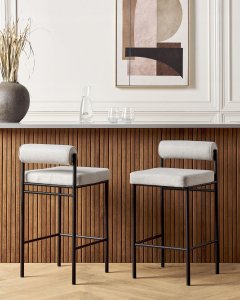 Beliani Krzesło barowe Zestaw 2 Tkanina Jasnoszary AMAYA 2