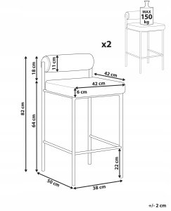 Beliani Krzesło barowe Zestaw 2 Tkanina Jasnoszary AMAYA 3