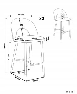 Beliani Zestaw 2 krzeseł barowych FALTON Welur Czarny/ biały 3