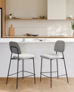 Beliani Zestaw 2 krzeseł barowych DUETTE Len syntetyczny Jasnoszary 2