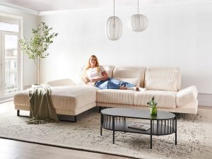 Beliani Narożnik dla 4 osób IKAST Sztruks Beżowy Prawostronny 4