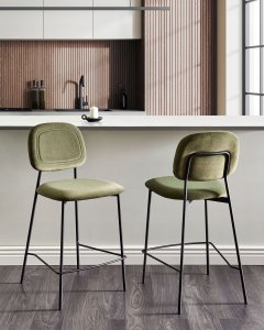 Beliani Zestaw 2 krzeseł barowych DUETTE Welur Oliwkowy 2