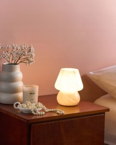 Lampa stołowa Beliani Lampa stołowa LOBO Szkło Beżowy marmur 9