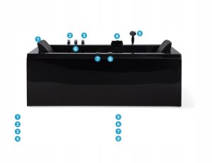 Wanna Beliani Wanna narożna z hydromasażem LED VARADERO Lewostronny 183 x 90 cm Czarny 13