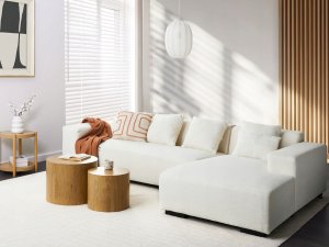 Beliani Narożnik dla 4 osób LUNGO Boucle Biały Lewostronny 2