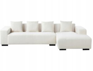 Beliani Narożnik dla 4 osób LUNGO Boucle Biały Lewostronny 4