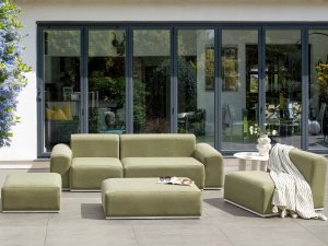 Beliani Sofa ogrodowa z otomaną dla 7 osób BATTIFOLLO Modułowy Oliwkowy 5